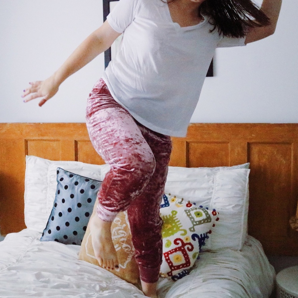 pink crushed velvet joggers